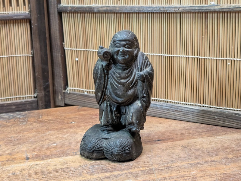 1900s Japanese Daikokuten Statue Bronze/Brass Lucky God of Wealth Auction Antique