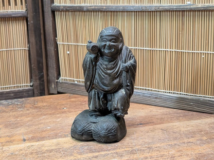 1900s Japanese Daikokuten Statue Bronze/Brass Lucky God of Wealth Auction Antique