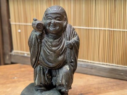 1900s Japanese Daikokuten Statue Bronze/Brass Lucky God of Wealth Auction Antique