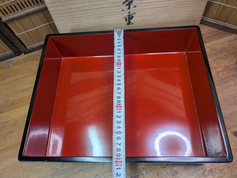 Wajima Nuri Lacquerware Jubako Gold Paint Signed Box Washi Cover Japan Antique