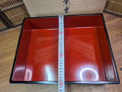 Wajima Nuri Lacquerware Jubako Gold Paint Signed Box Washi Cover Japan Antique