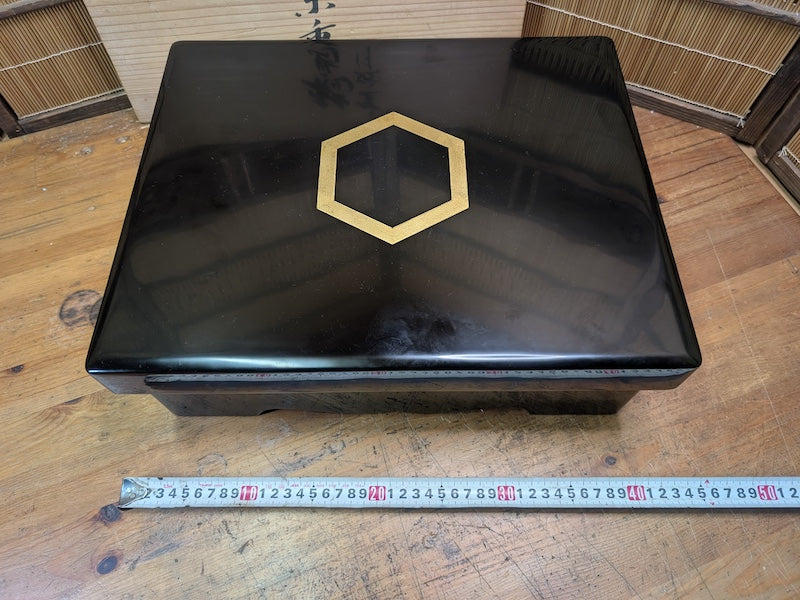 Wajima Nuri Lacquerware Jubako Gold Paint Signed Box Washi Cover Japan Antique