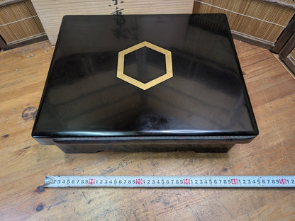 Wajima Nuri Lacquerware Jubako Gold Paint Signed Box Washi Cover Japan Antique