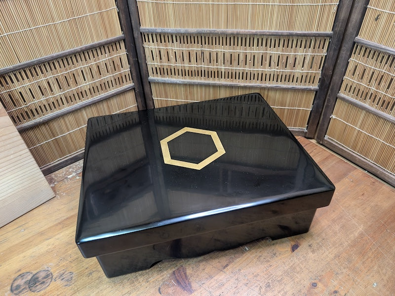 Wajima Nuri Lacquerware Jubako Gold Paint Signed Box Washi Cover Japan Antique