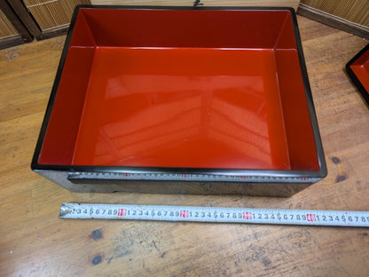 Wajima Nuri Lacquerware Jubako Gold Paint Signed Box Washi Cover Japan Antique