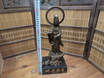 1930s Japanese Bronze Kannon Statue Consecrated Box & Papers Antique Temple Art