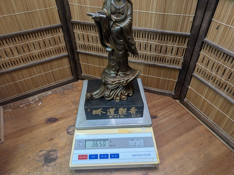 1930s Japanese Bronze Kannon Statue Consecrated Box & Papers Antique Temple Art