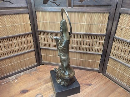 1930s Japanese Bronze Kannon Statue Consecrated Box & Papers Antique Temple Art