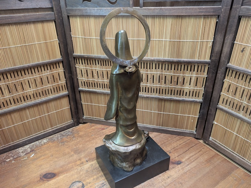 1930s Japanese Bronze Kannon Statue Consecrated Box & Papers Antique Temple Art