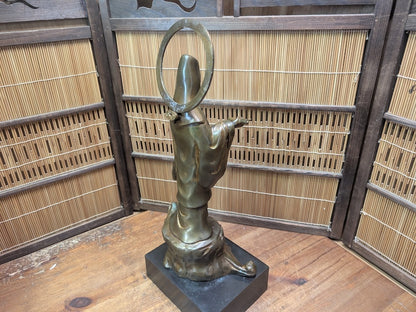 1930s Japanese Bronze Kannon Statue Consecrated Box & Papers Antique Temple Art