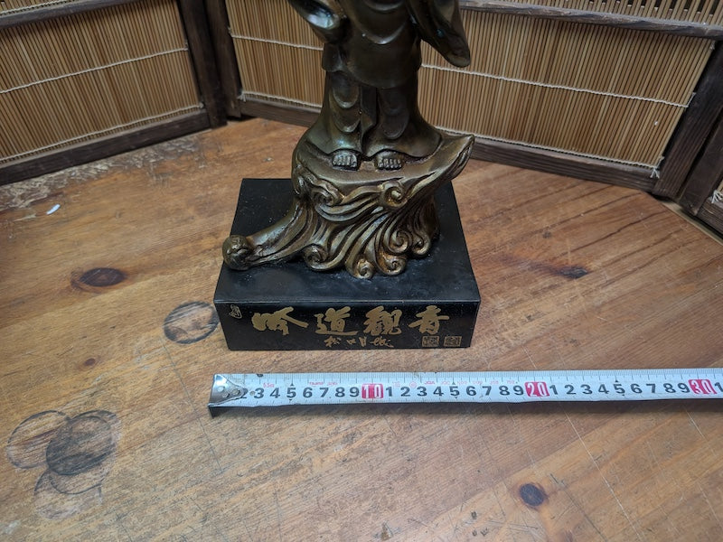 1930s Japanese Bronze Kannon Statue Consecrated Box & Papers Antique Temple Art