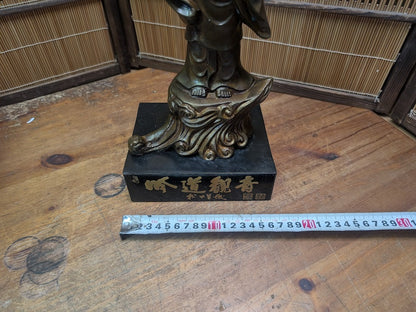 1930s Japanese Bronze Kannon Statue Consecrated Box & Papers Antique Temple Art