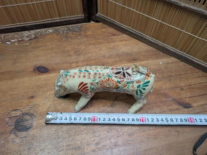 1940s Japanese Satsuma Boar Incense Burner Damaged Antique Koro W/ Box Auction Japan