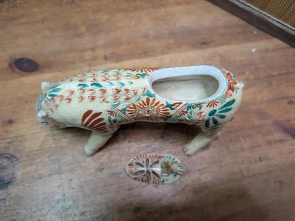 1940s Japanese Satsuma Boar Incense Burner Damaged Antique Koro W/ Box Auction Japan