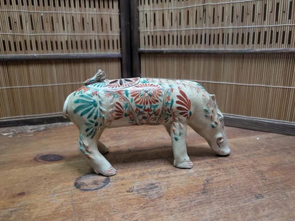 1940s Japanese Satsuma Boar Incense Burner Damaged Antique Koro W/ Box Auction Japan