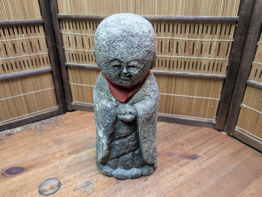 Antique Japanese Jizo Stone Statue 1940s Buddha Garden Zen Sculpture Rare