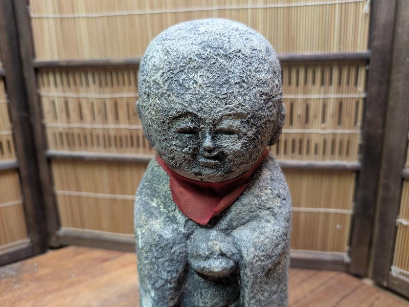 Antique Japanese Jizo Stone Statue 1940s Buddha Garden Zen Sculpture Rare