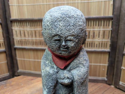 Antique Japanese Jizo Stone Statue 1940s Buddha Garden Zen Sculpture Rare