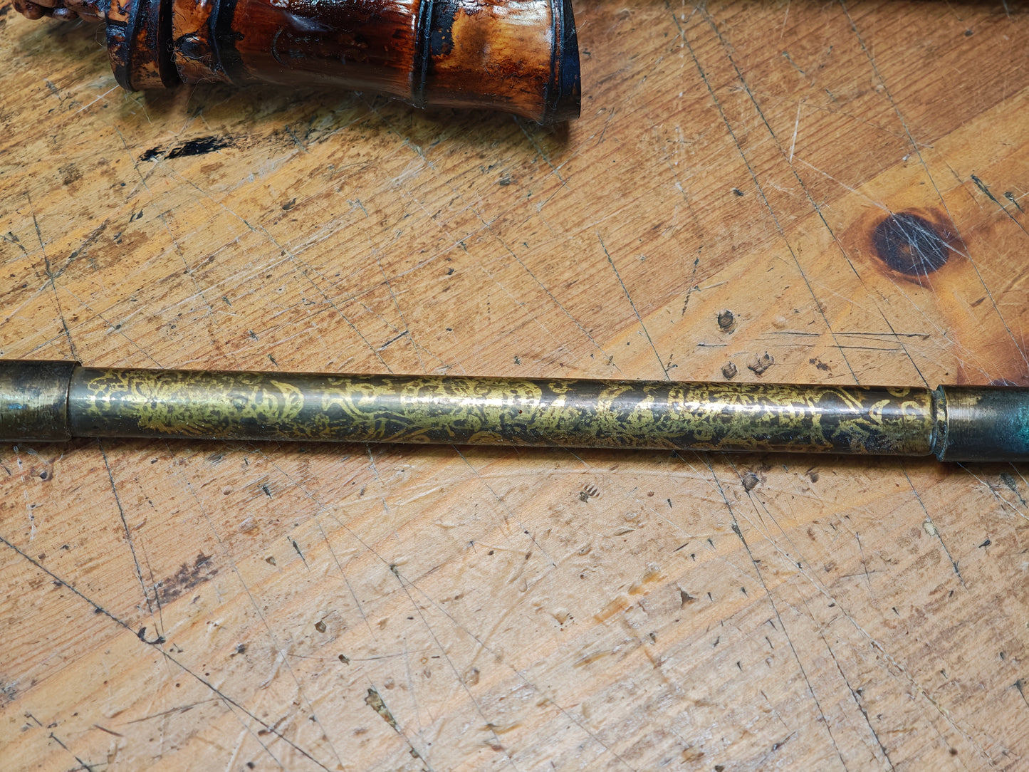 Vintage 1940s Kiseru Pipe Brass Steel w/Traditional Bamboo Case Signed
