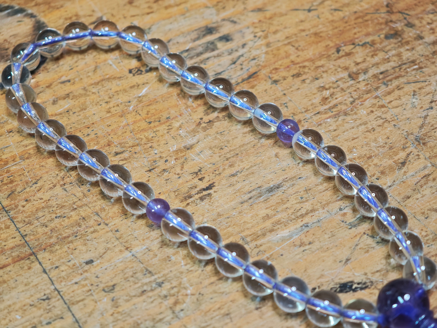 1944 Japanese Juzu Prayer Beads Crystal Amethyst Nenju Nishijin Pouch Rare