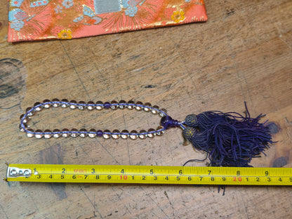 1944 Japanese Juzu Prayer Beads Crystal Amethyst Nenju Nishijin Pouch Rare