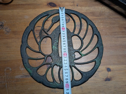 Japanese 1949 Katana Tsuba Hand-Forged Tsuru Kamon Large Wall Decor One-of-a-Kind Japan