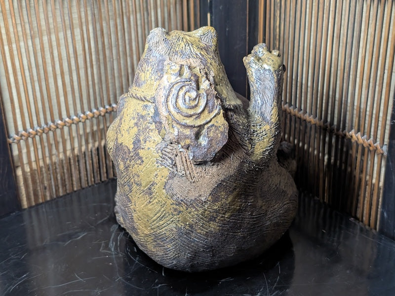 1950s Japanese Bizen Yaki Tanuki Figurine – Handmade Raccoon Dog Sculpture