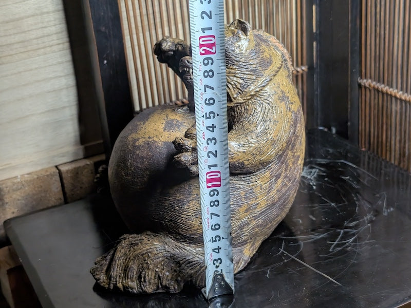 1950s Japanese Bizen Yaki Tanuki Figurine – Handmade Raccoon Dog Sculpture
