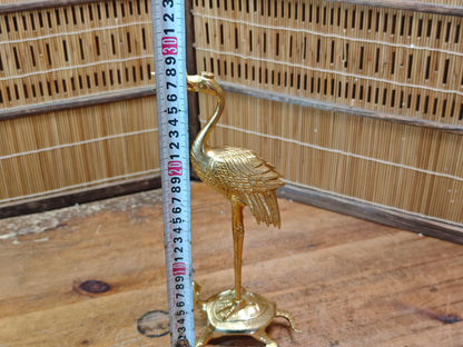Japanese Brass Tsuru Kame Candlestick Crane Turtle Feng Shui Decor