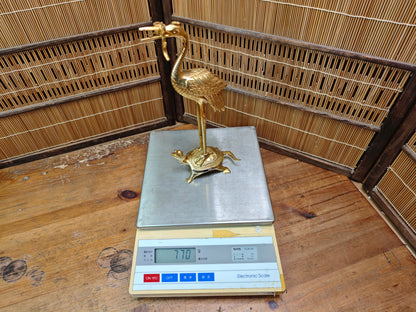Japanese Brass Tsuru Kame Candlestick Crane Turtle Feng Shui Decor