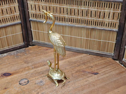Japanese Brass Tsuru Kame Candlestick Crane Turtle Feng Shui Decor