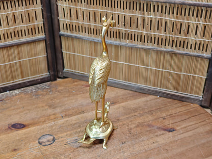 Japanese Brass Tsuru Kame Candlestick Crane Turtle Feng Shui Decor