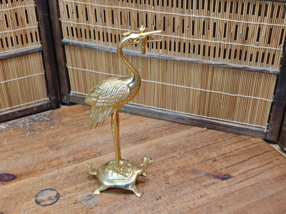 Japanese Brass Tsuru Kame Candlestick Crane Turtle Feng Shui Decor