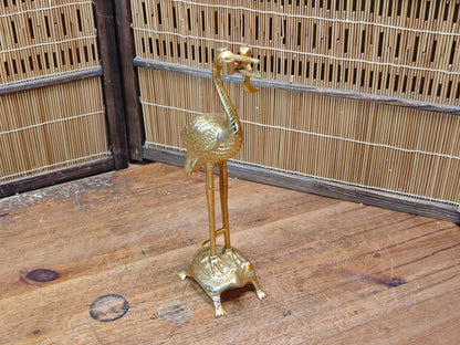 Japanese Brass Tsuru Kame Candlestick Crane Turtle Feng Shui Decor