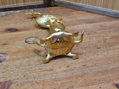 Japanese Brass Tsuru Kame Candlestick Crane Turtle Feng Shui Decor