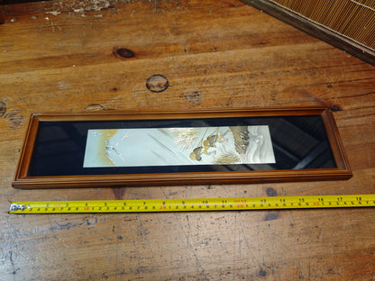 1950s Japanese Chokin Art Silver Gold Engraved Fuji Scroll Frame Vintage