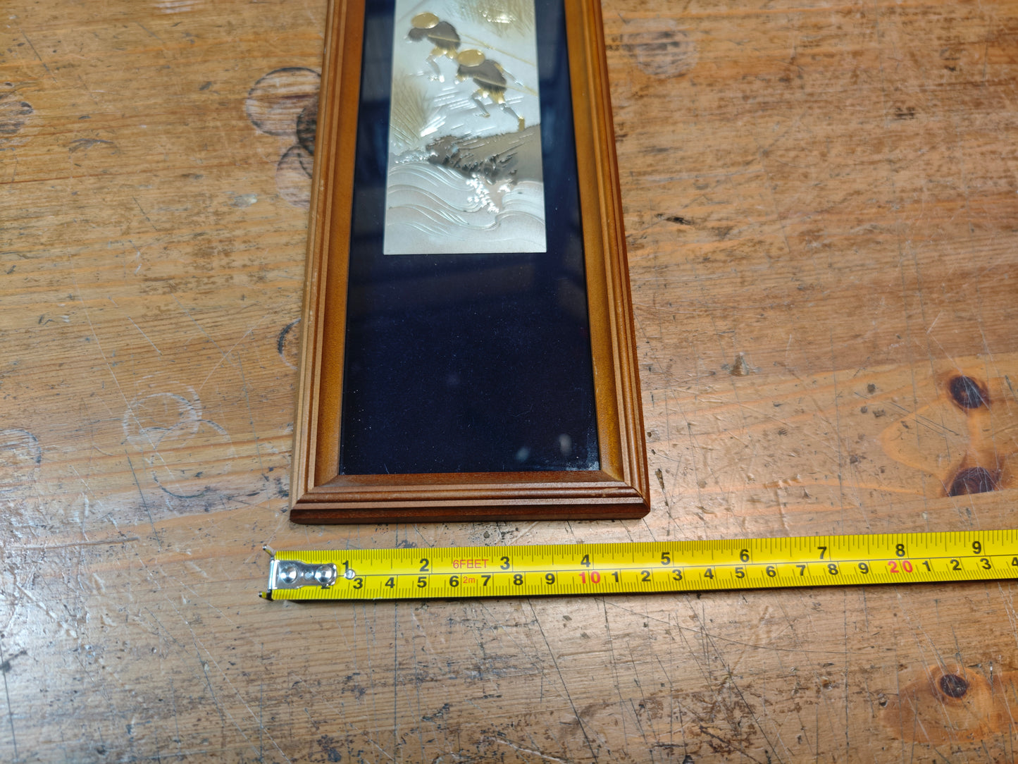 1950s Japanese Chokin Art Silver Gold Engraved Fuji Scroll Frame Vintage