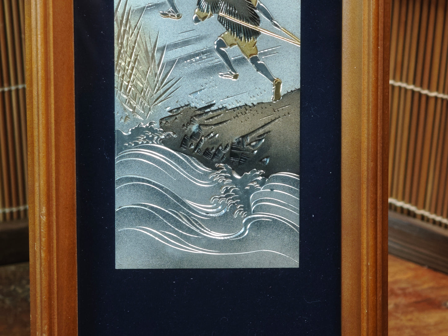 1950s Japanese Chokin Art Silver Gold Engraved Fuji Scroll Frame Vintage