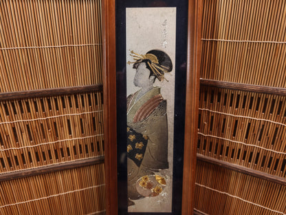 1950s Japanese Chokin Bijin Art Gold Silver Engraved Oiran Frame Vintage