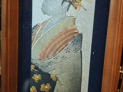 1950s Japanese Chokin Bijin Art Gold Silver Engraved Oiran Frame Vintage