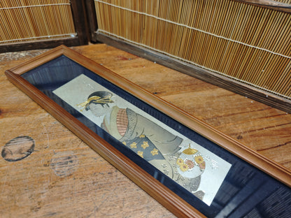 1950s Japanese Chokin Bijin Art Gold Silver Engraved Oiran Frame Vintage