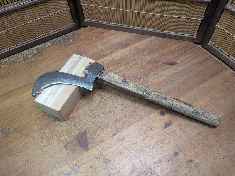 Japanese Hand-Forged Sickle signed Vintage Tool Wood Handle Auction Japan