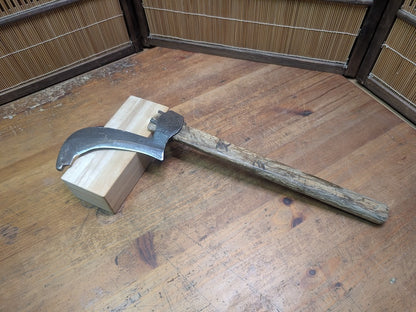 Japanese Hand-Forged Sickle signed Vintage Tool Wood Handle Auction Japan