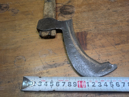 Japanese Hand-Forged Sickle signed Vintage Tool Wood Handle Auction Japan