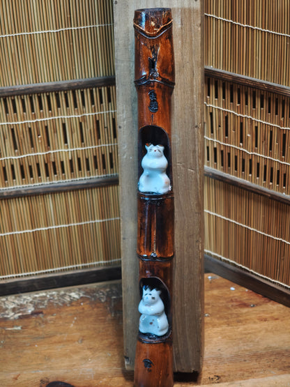 Rare 1950s Japanese Kutani Rabbit Bamboo Art Signed w Original Box