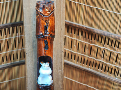 Rare 1950s Japanese Kutani Rabbit Bamboo Art Signed w Original Box
