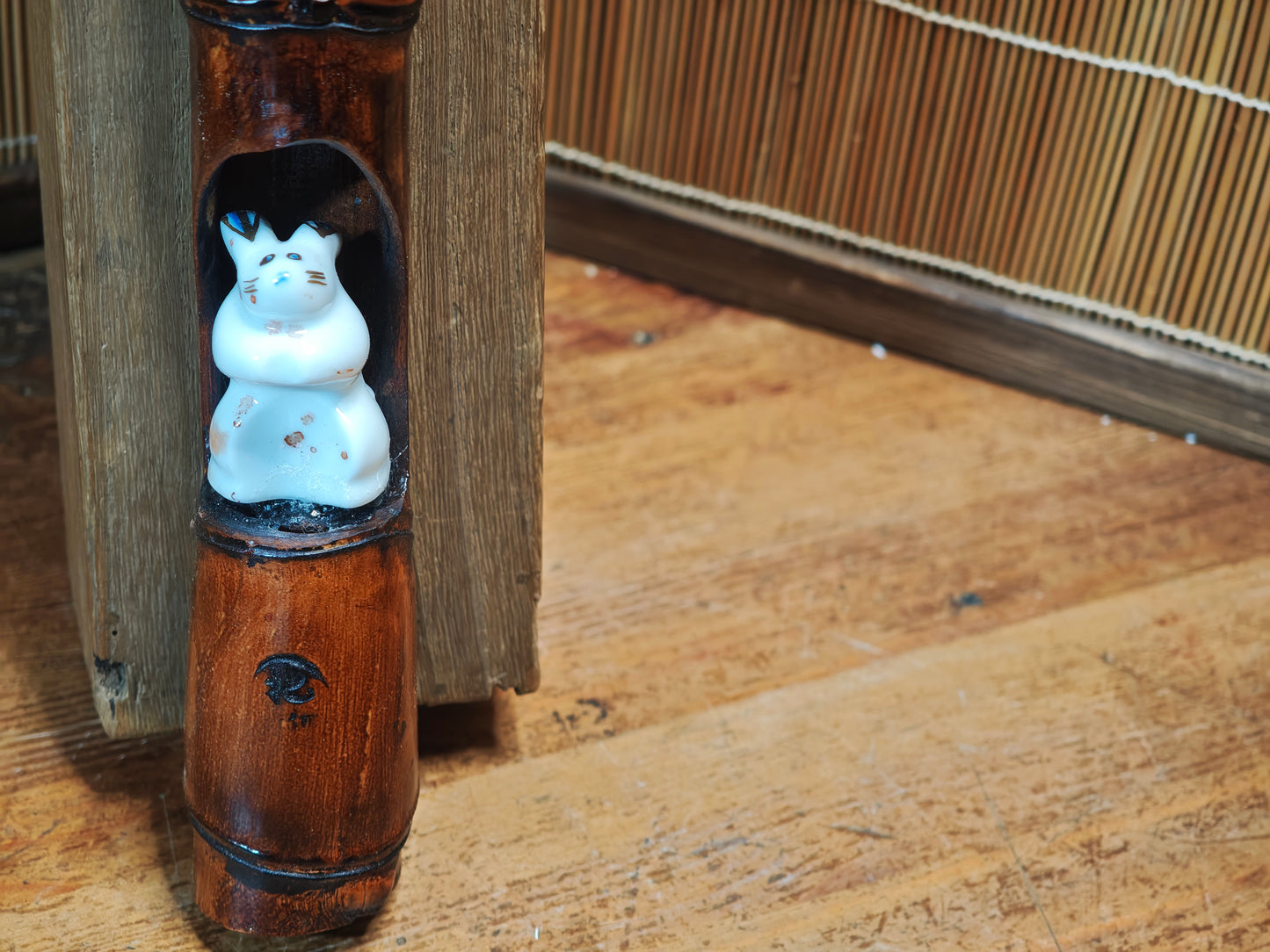 Rare 1950s Japanese Kutani Rabbit Bamboo Art Signed w Original Box