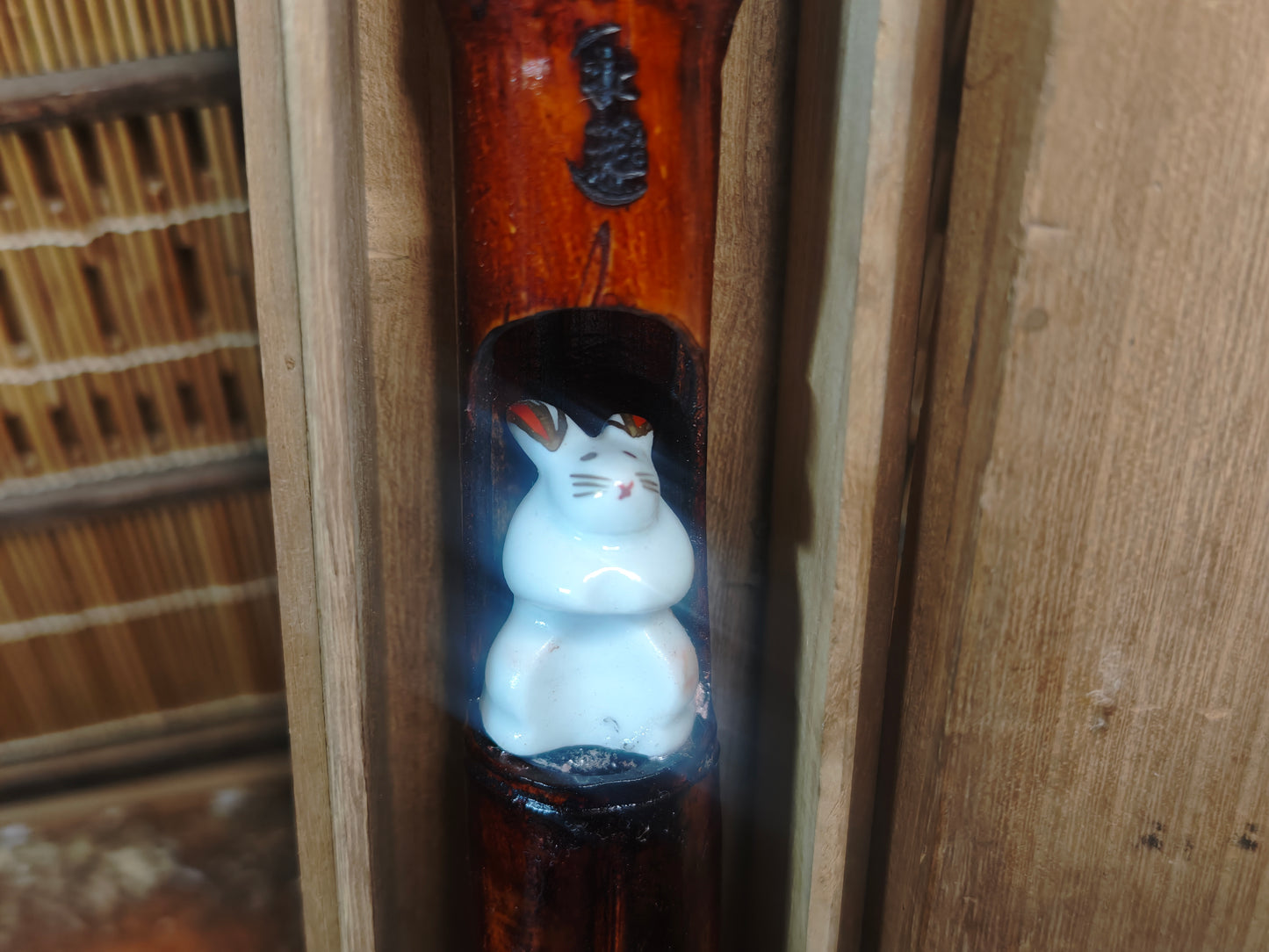 Rare 1950s Japanese Kutani Rabbit Bamboo Art Signed w Original Box