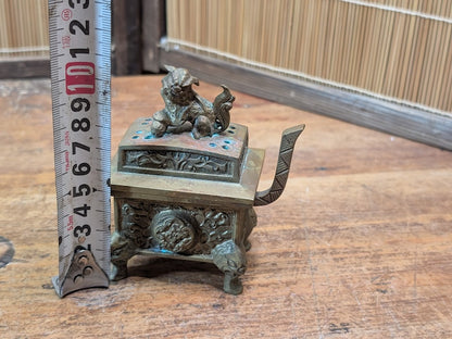 Vintage Japanese Incense Burner 1950s Mini Brass Shishi Foo Dog Koro