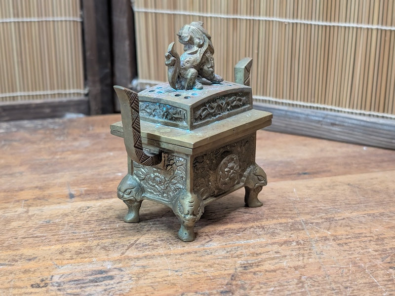 Vintage Japanese Incense Burner 1950s Mini Brass Shishi Foo Dog Koro